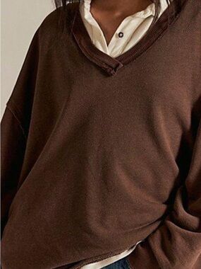 We The Free Chocolate Brown V-Neck Sweatshirt